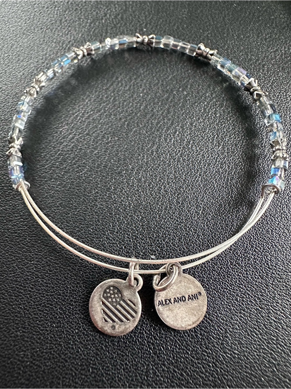 Alex and Ani Silver-Tone Blue Crystal Beaded Expandable Bracelet